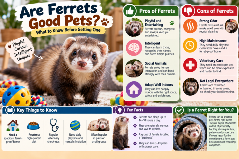Healthy pet ferret exploring a safe indoor play area with tunnel, bed and enrichment toys, illustrating what to consider before getting a ferret.