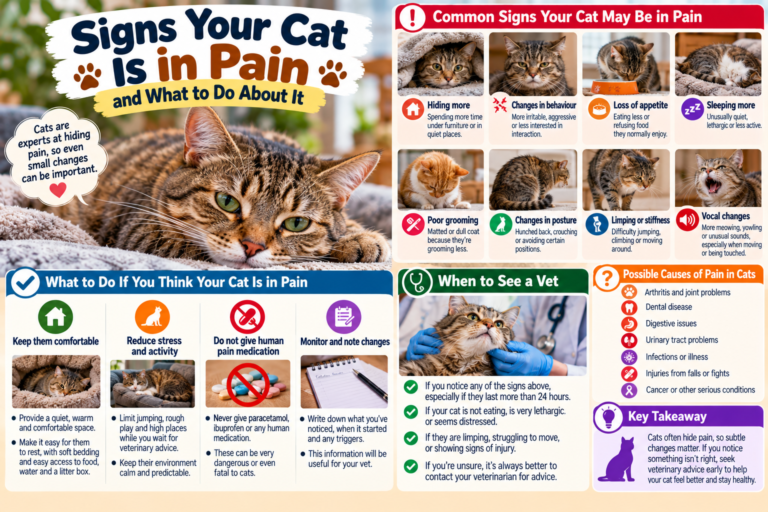 Cat showing subtle signs of discomfort while resting at home, with its owner observing closely and a pet carrier nearby for veterinary care.
