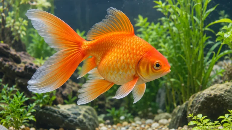 Goldfish swimming in a spacious clean freshwater aquarium