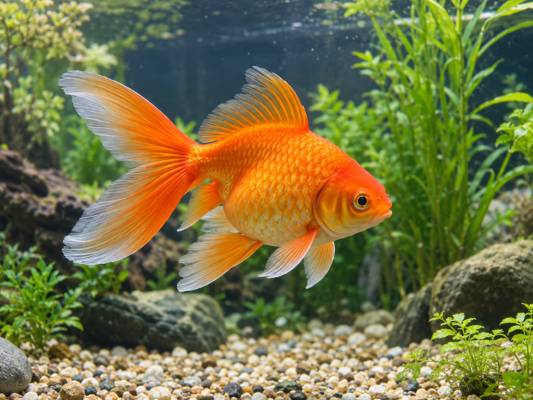 Goldfish swimming in a spacious clean freshwater aquarium
