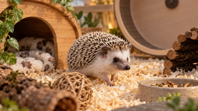 African pygmy hedgehog exploring a clean indoor enclosure